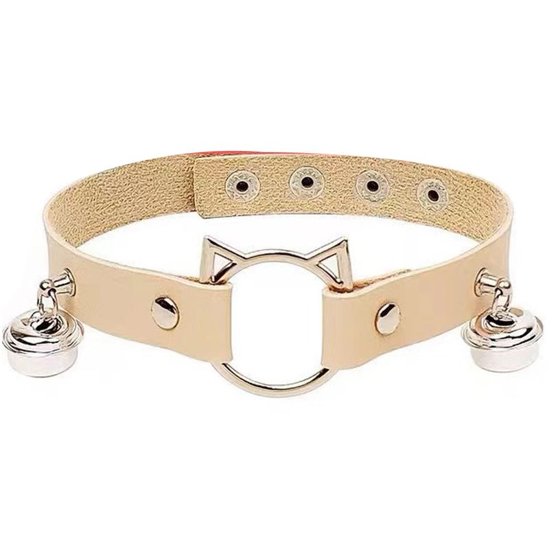 Collier ras du cou en cuir PU avec tête de chat de dessin animé pour femme, style punk foncé_voghion.com