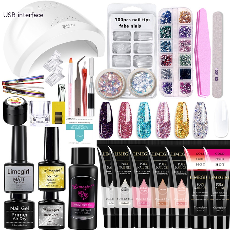 Set Gel de extensie, Set complet de instrumente pentru unghii, Lumini fototermale, Accesorii pentru bijuterii_voghion.com
