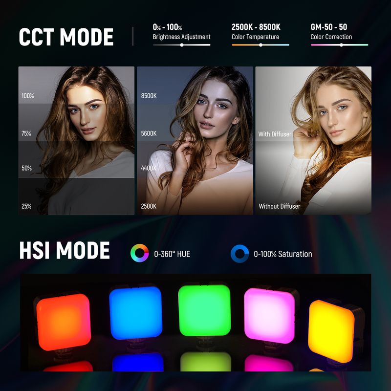 NEEWER RGB62 Magnetic RGB Video APP Control 360 ° Full Color LED Camera Light With 3 Cold Shoes Photography Lighting_voghion.com