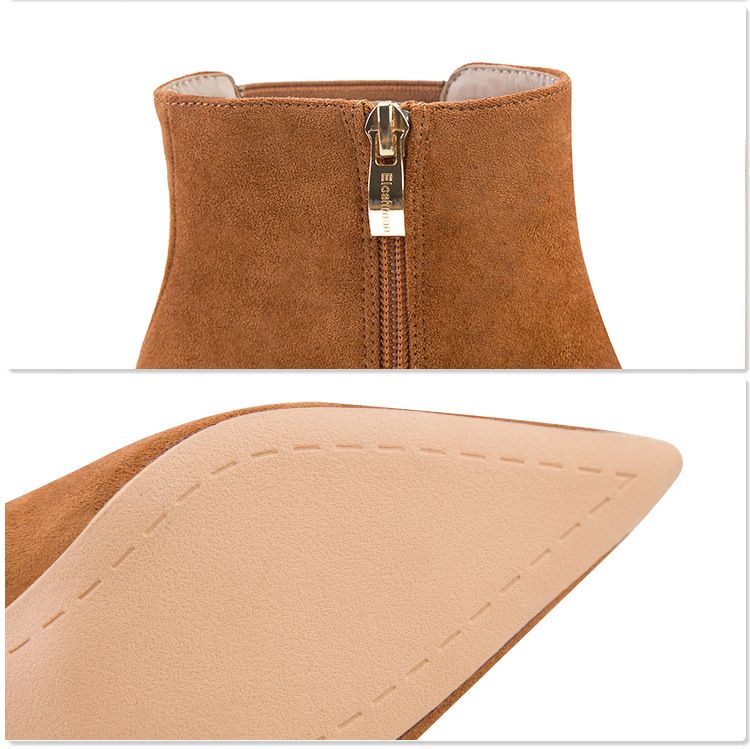 186-8 Moda semplice con tacchi alti sottili, punta affilata, diamante d'acqua lucido, stivali corti e aderenti_voghion.com
