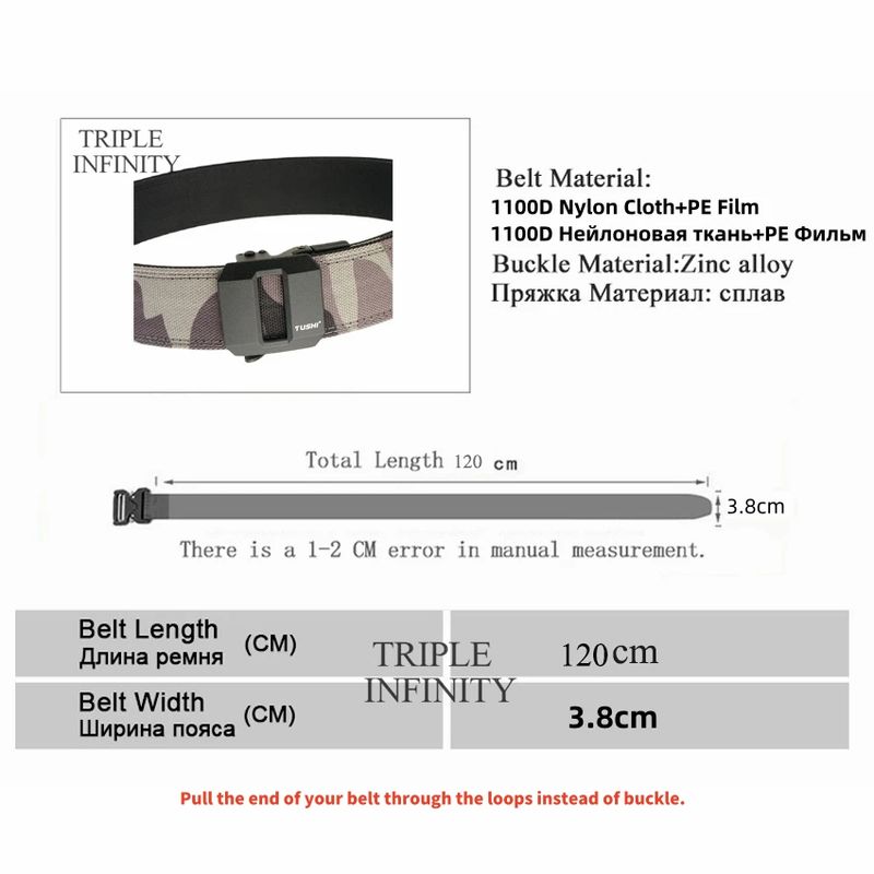 Cinturón táctico resistente de metal con hebilla automática, de doble capa, grueso y colgante, para exteriores, para hombre, 3,8 cm de ancho._voghion.com