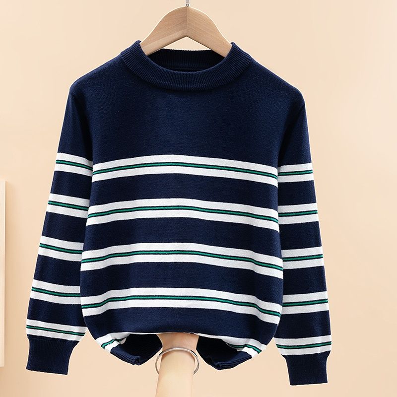 Children's Student Pure Cotton Knitted For Older Boys Autumn Thin Top Stylish Striped Sweater_voghion.com
