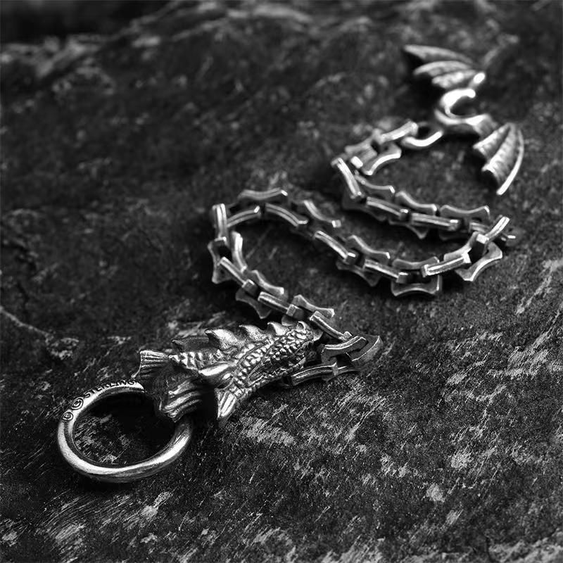Bone Bracelet For Men, Bold Evil Dragon Head Taijiao Silver Bracelet, Niche Handmade Design_voghion.com