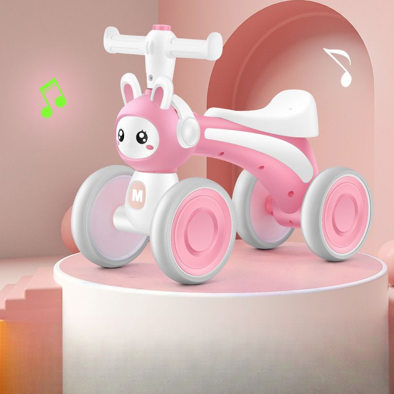 Monopattino senza pedali per bambini da 1 a 3 anni, a forma di coniglietto, con musica e luci, per imparare a camminare su quattro ruote_voghion.com