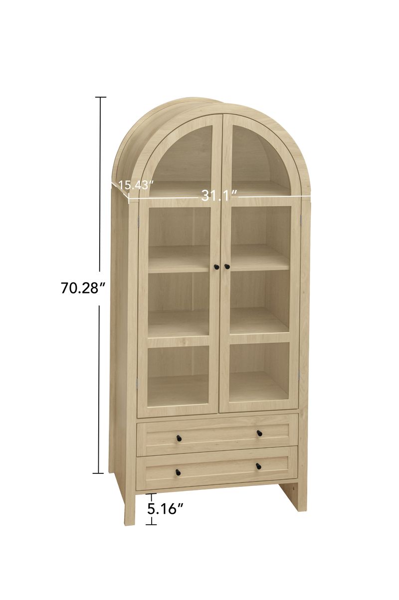Hochschrank Naturfarben 178cm Mit Acrylglastüren, 2 Schubladen, Bogenförmig_voghion.com
