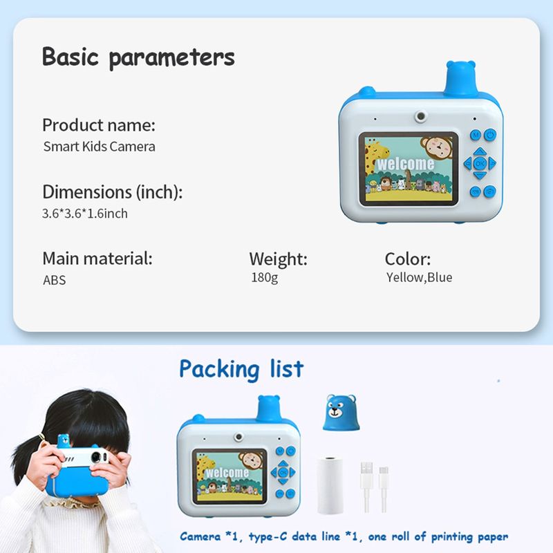 Blaue Sofortbildkamera für Kinder, Kinderkamera, 1080P, Digitalkamera für Kinder, 2,36 CT_voghion.com