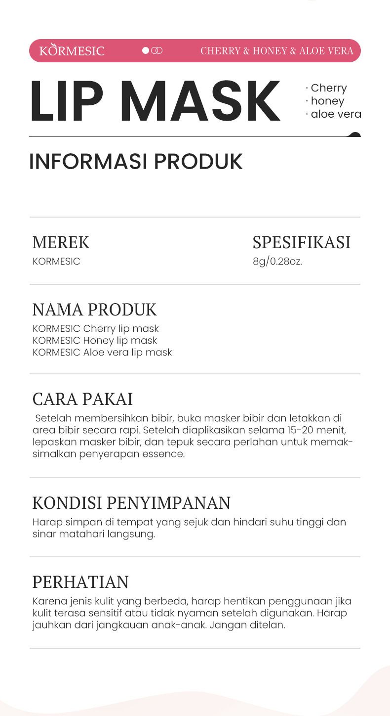 KORMESIC Honey Aloe Vera Lip Mask Lip Care_voghion.com
