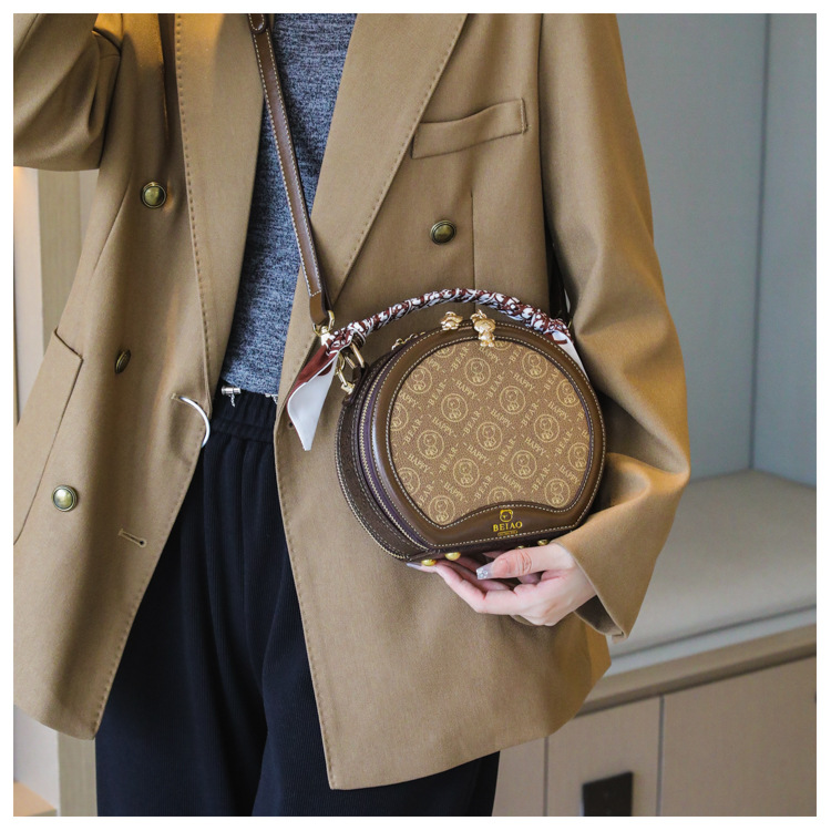 Borsa per torta rotonda Borsa a tracolla diagonale da donna piccola borsa rotonda Borsa moda autunno e inverno_voghion.com