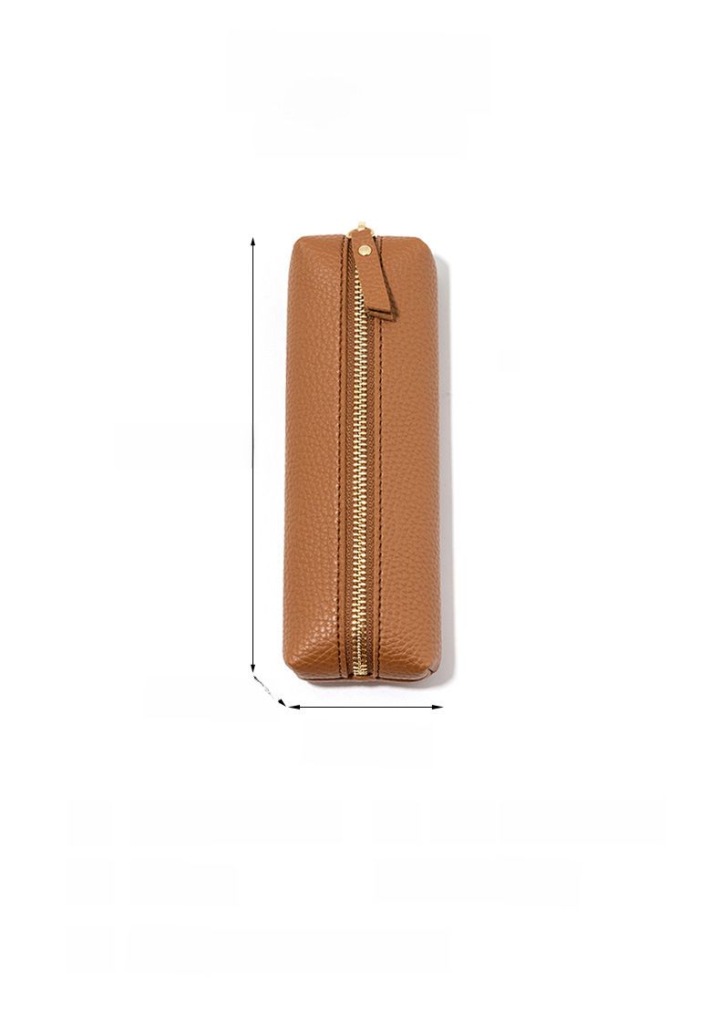 Estojo de couro simples para lápis, bolsa para armazenamento de canetas de escritório, caneta de assinatura, bolsa portátil com zíper à prova de vazamentos para artigos de papelaria_voghion.com