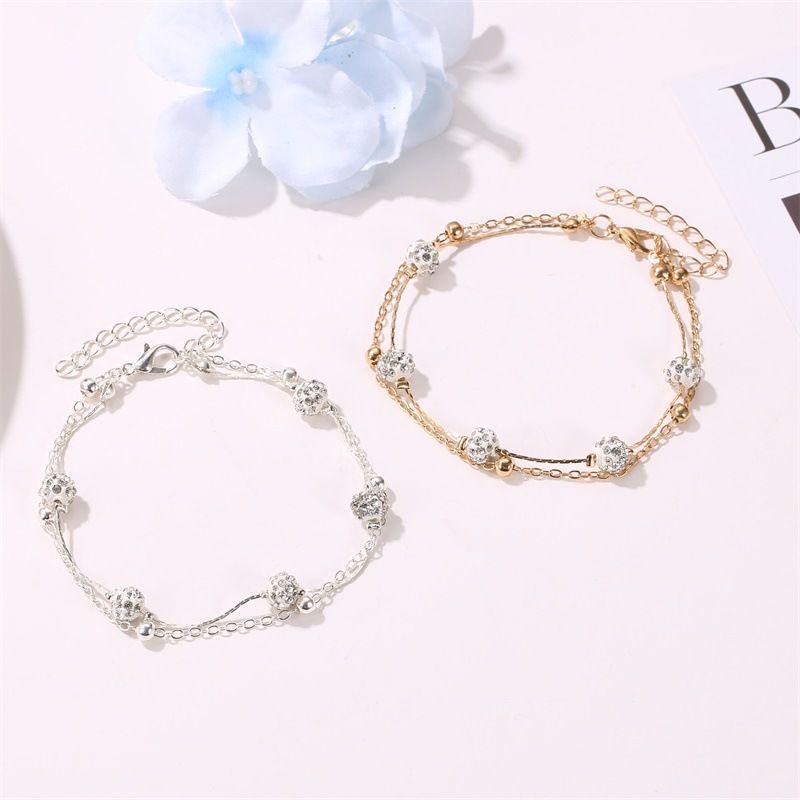 niche double layer anklets Shambhala diamond ball crystal anklets for women Multi layer simple alloy beach foot ornaments_voghion.com