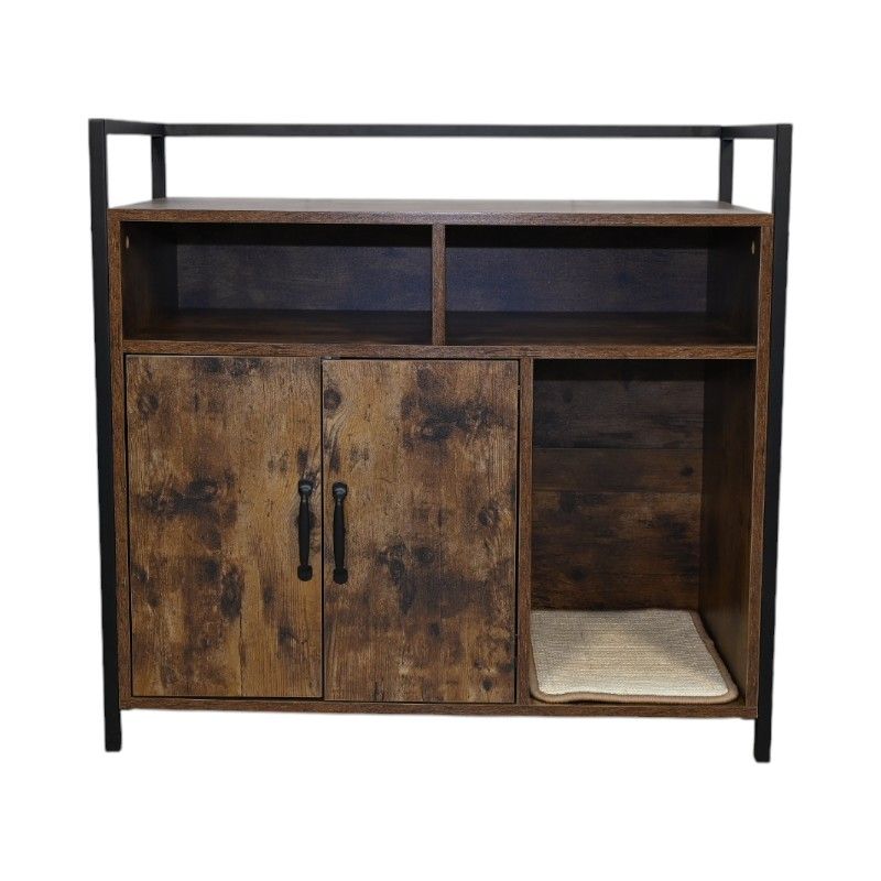 Rustic Brown Wooden Cat Litter Box Enclosure, Spacious Hidden Cat Litter Box With Scratching Mat Furniture For Bedroom, Bathroom, Living Room-31.9"x17.7"x31.4", 61 Lbs_voghion.com