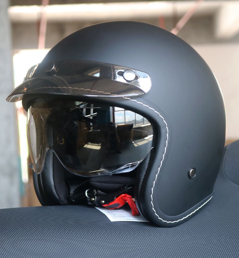 Retro 3/4 Motorradhelm für Damen und Herren – Leichte ABS-Schale, 3C-zertifiziert, Universal-Passform (M-XXL), Mattschwarz_voghion.com