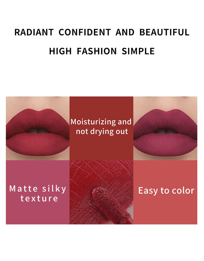 Julystar is niet gemakkelijk te vervagen of te plakken, de cup is vochtinbrengende, matte en lichtgewicht lipglossmake-up_voghion.com
