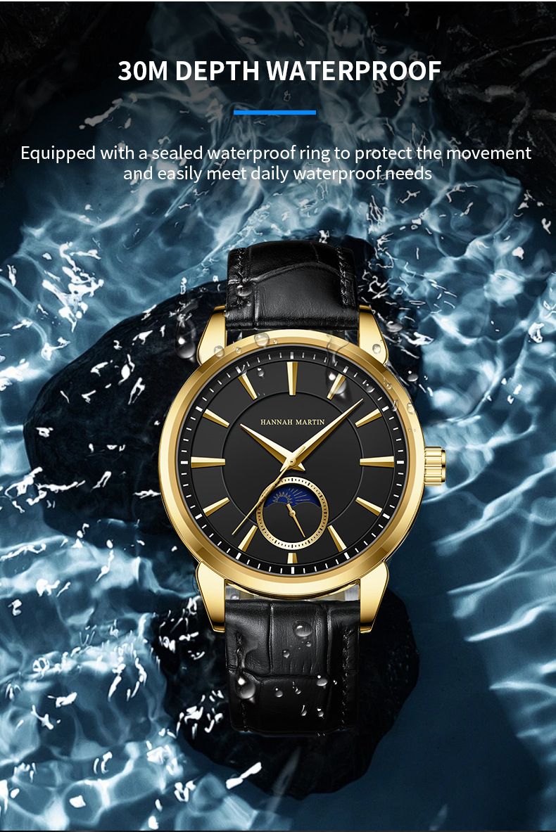 Klassische, minimalistische, wasserdichte Quarzuhr für Herren mit echtem Lederarmband, Edelstahlgehäuse und Mineralglas._voghion.com