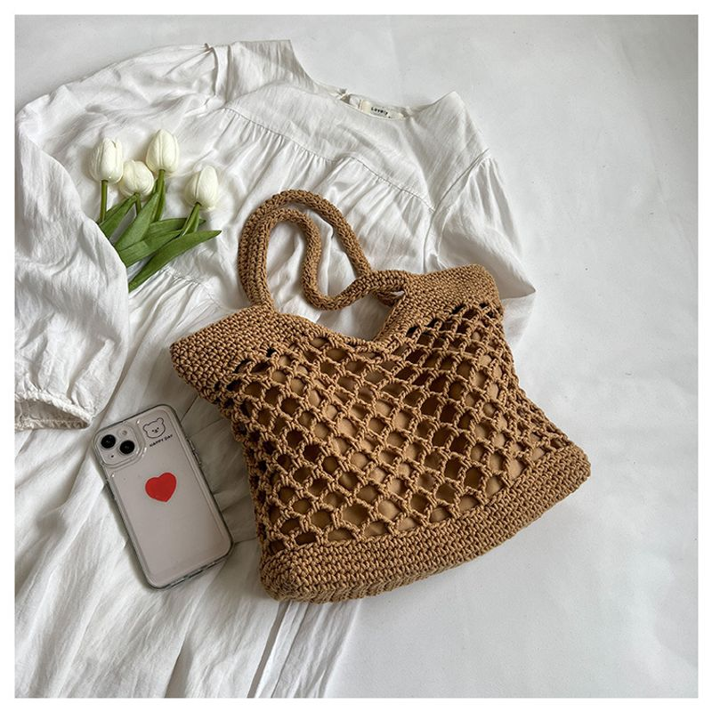 Dame, handgehäkelte Tasche, trendige weibliche Wald-Stil, tragbar, One-Shoulder-Urlaub, Strand, Strohtasche,_voghion.com