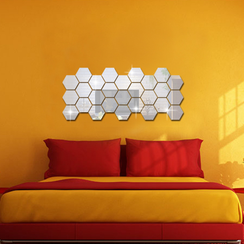 JM006 pegatina de pared de espejo acrílico hexagonal DIY decoración del hogar pegatina de espejo tridimensional impermeable_voghion.com