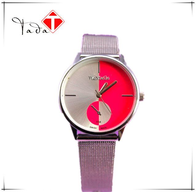 womage654 Large Dial Watch Steel Band Watch Couple Quartz Watch Unisex Mesh Band Watch_voghion.com