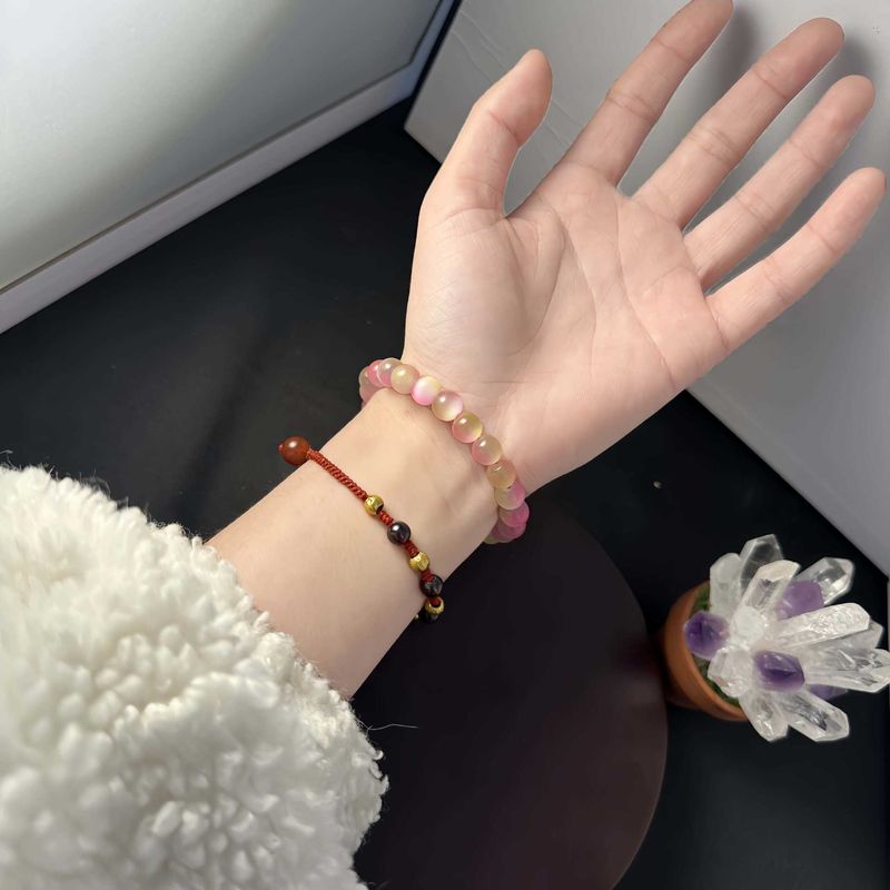 Pembe Kedi Gözü Taşlı Bilezik - Kadınlar İçin Mistik Kristal Şifalı Takı, Şık Bohem Şık Enerji Bilekliği_voghion.com