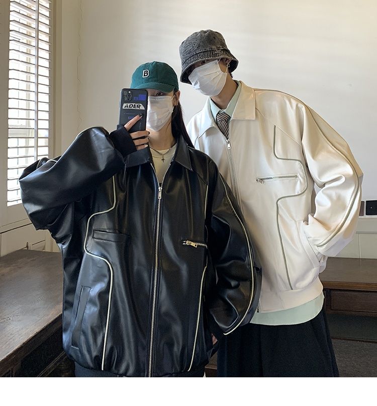 Veste en cuir noir rétro américaine Hue pour homme, collection printemps-automne, idéale pour la moto._voghion.com