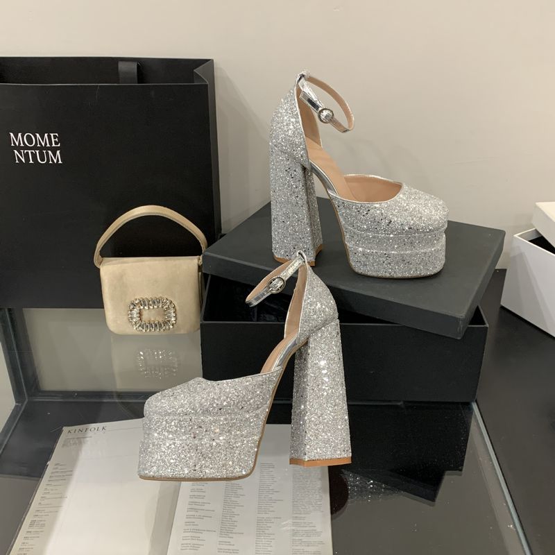 Wide-Fit Square-Toe High Heels 15cm Thick-Sole Stilettos In Shimmering Leather For Women_voghion.com