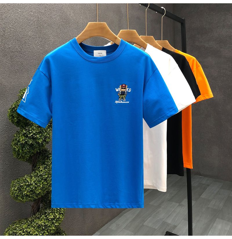 Herrenbekleidung Kurzarm-T-Shirt mit Cartoon-Bär-Aufdruck für Herren, Sommermode, All-Match, lässiger Rundhalspullover, lockeres Oberteil_voghion.com