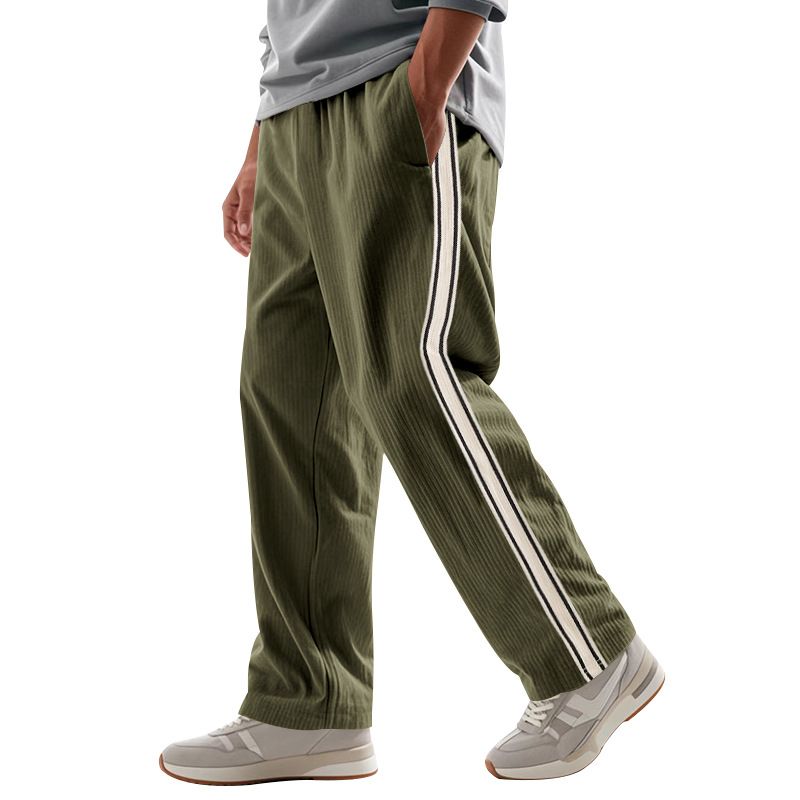 Spring Summer Men's New Style Simple Striped Casual Loose American Military Corduroy Multi-line Sports Pants_voghion.com