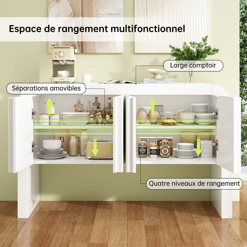 Credenza Weiß Mit Abgerundeter Ecke, Magnetischen Türen, Kippsicherung_voghion.com