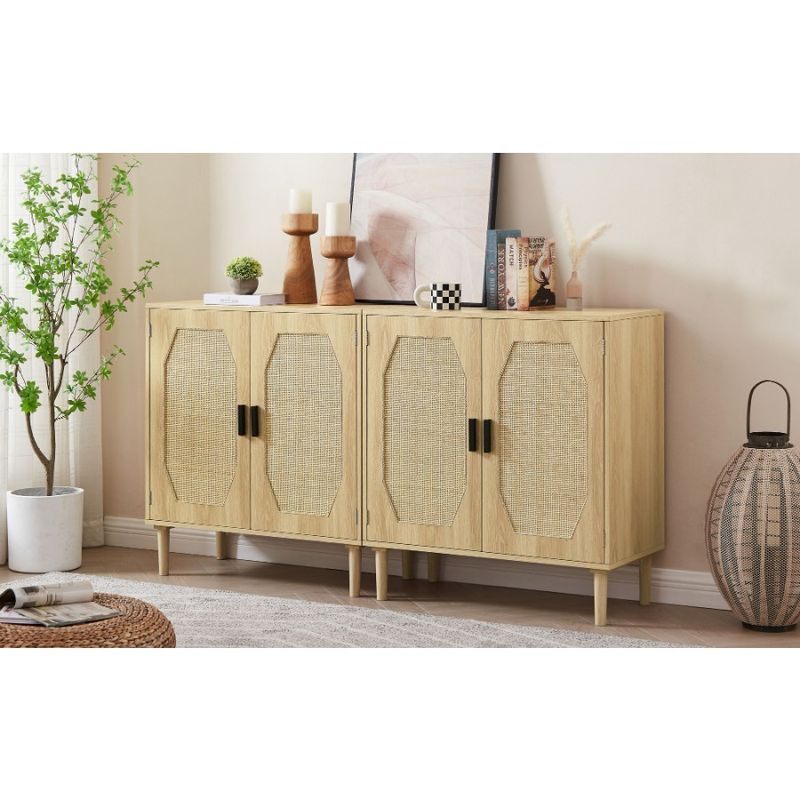 Wine Dining Cabinets Buffets Console Hallways Storage With Natural 3 Doors Cabinet Rooms Tables Kitchen Rattan Drative Cabinets_voghion.com