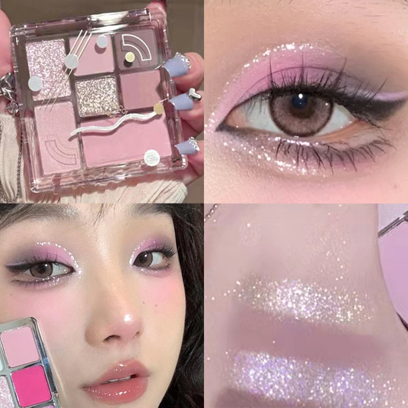 Palette de fard à paupières Rose de sept couleurs, nacrée, mate, scintillante, couleur terre brillante pour les yeux_voghion.com