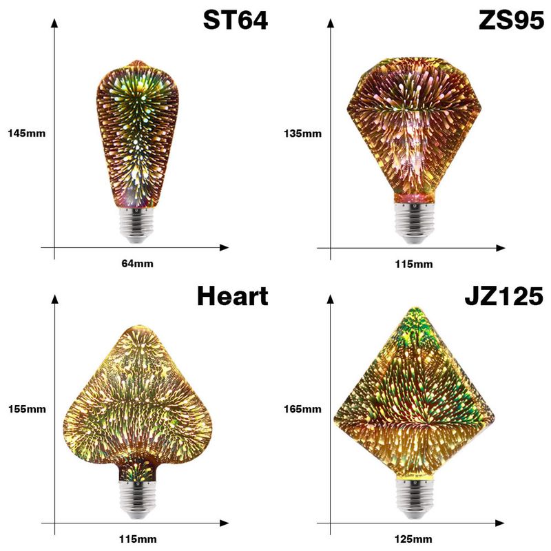 3D Kleurrijke LED Edison Gloeilamp E27 220V Vintage Vuurwerk Decoratie Lamp ST64 G95 A60 Kerst Ampul LED Lamp Verlichting_voghion.com