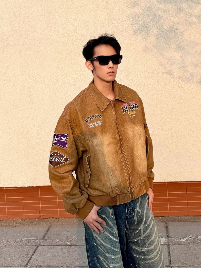 Eon Modish 2025 Autumn New American Street Fashion Embroidered Washed Denim Jacket_voghion.com