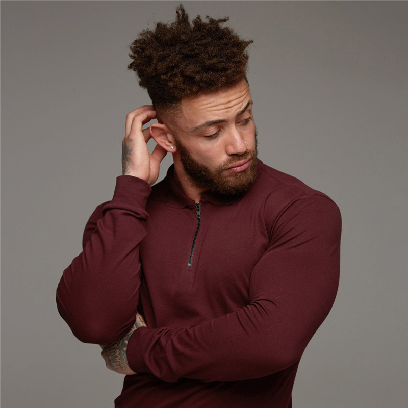 Muscle Herren Poloshirts Herren Langarm Revers Fitness PoloT-Shirts_voghion.com