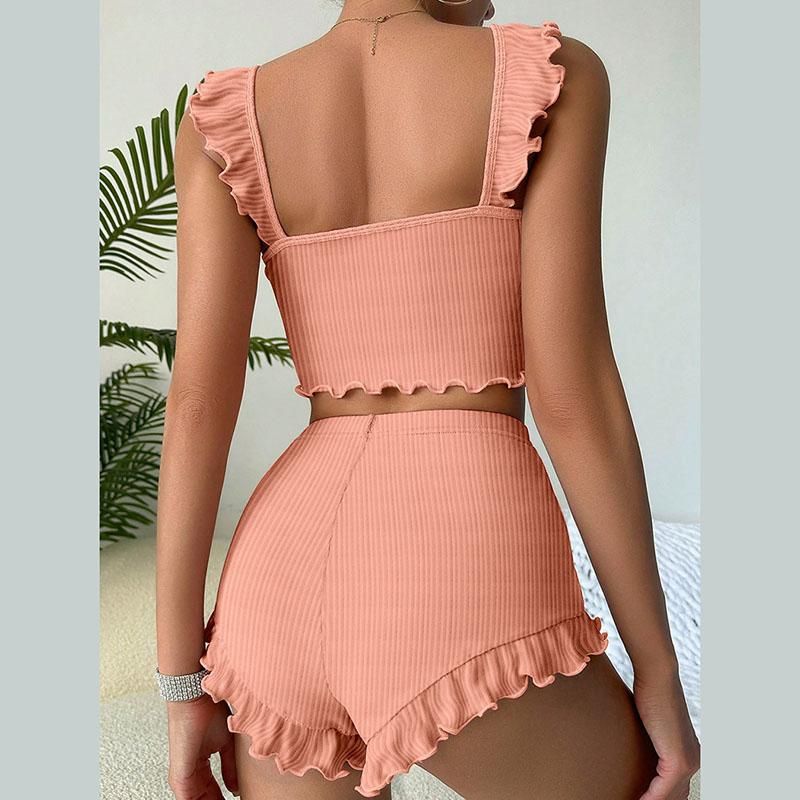 Completo da notte da donna Kawaii Pama composto da 2 pezzi, top e pantaloncini sexy, comodo e traspirante, con volant._voghion.com