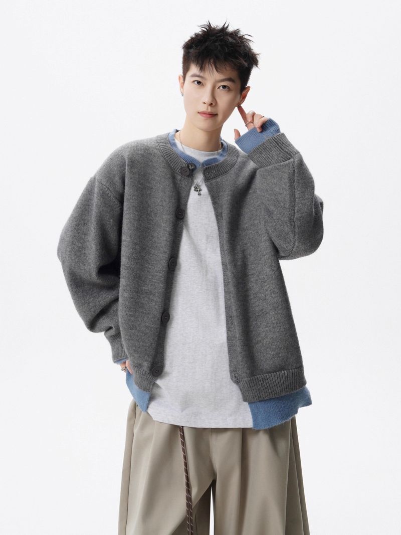 Two-Piece Cardigan Knitted Sweater Men's Jacket Outerwear Autumn Winter New British Business Trend_voghion.com