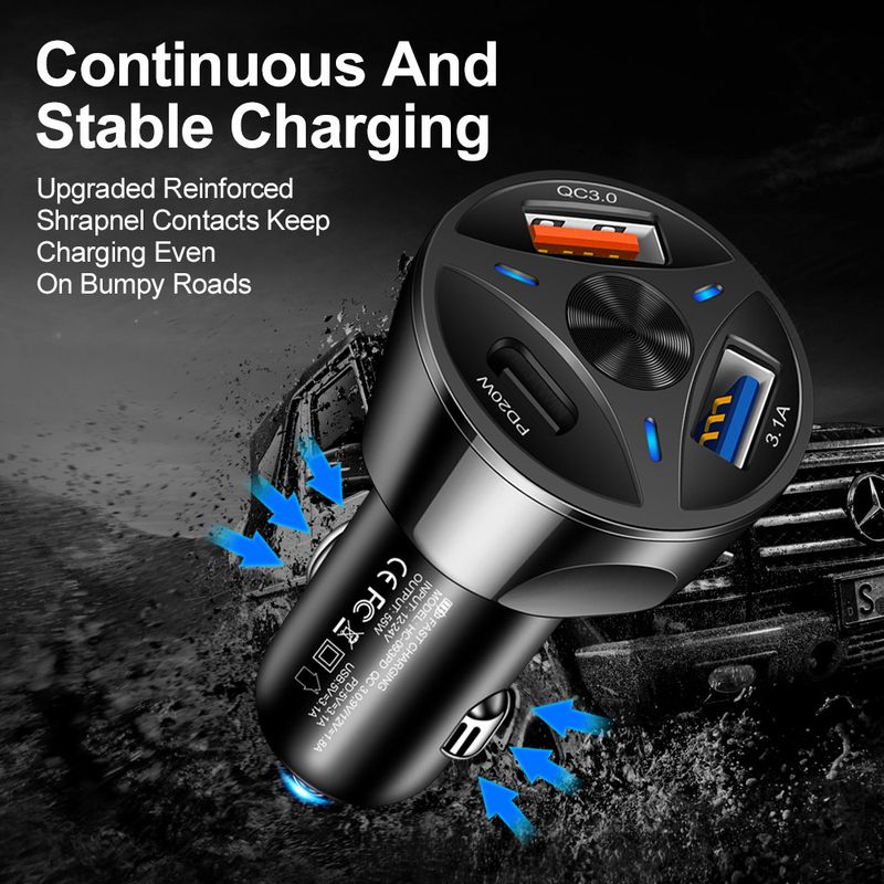 Music Festival Set of one to three QC3.0USB+20WType-c flash multi port car fast charging head cigarette lighter_voghion.com