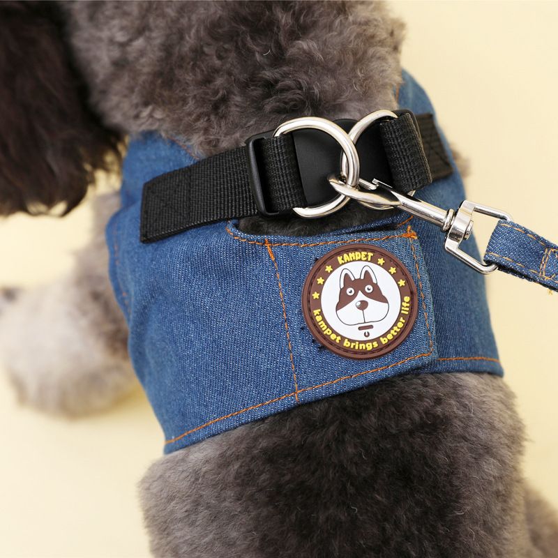 Guinzaglio a catena in stile gilet per cani, corda, orsacchiotto, bichon, imbracatura in denim, accessori per animali domestici per cani_voghion.com