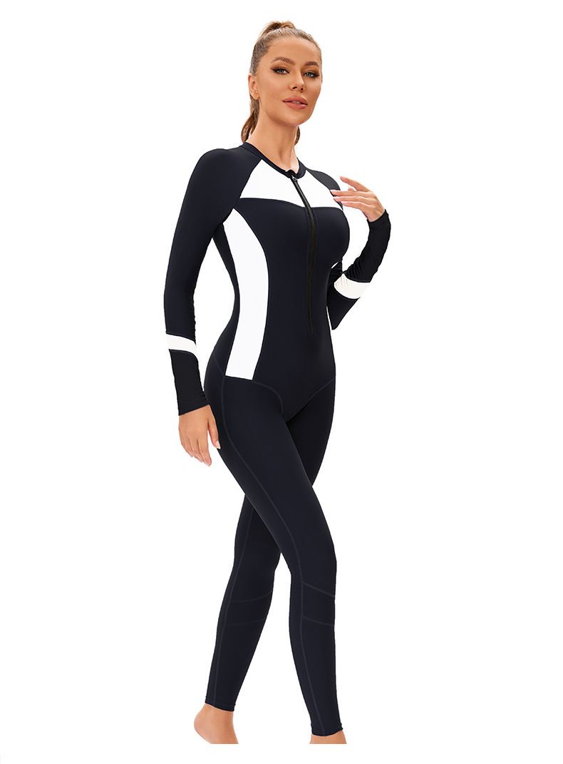 Women's Clothing Muslim New Color Matching Conservative Women's One Piece Swimsuit Long Sleeved Full Surround Sun Proof Tight Swimsuit_voghion.com