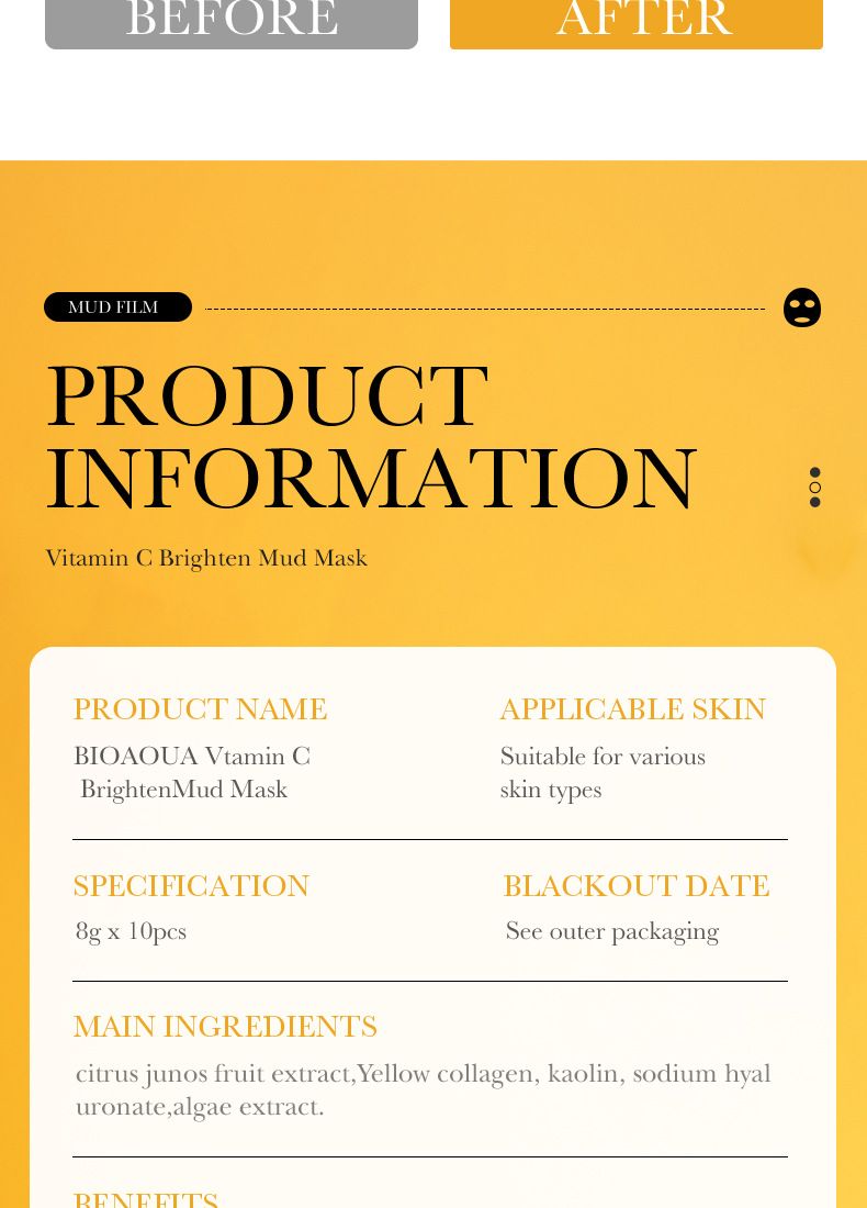 BIOAOUA Dead Sea Mud Whitening Mud Mask 8gx10pcs Hydrating Oil Control Cleansing Mask Moisturizing Mask_voghion.com