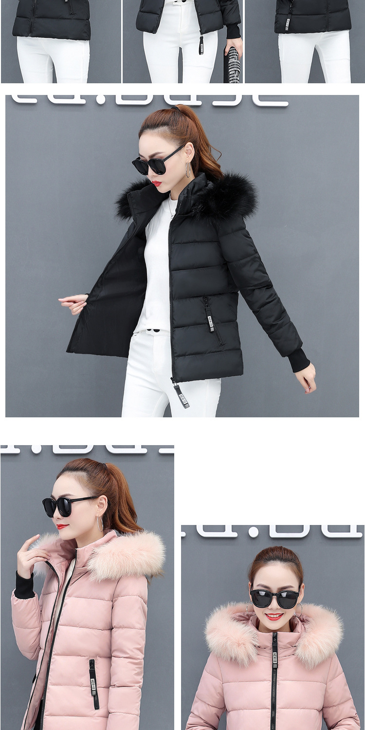 Kadın giyim kısa pamuklu ceket kadın ceketi pamuklu ceket slim fit kalınlaşmış büyük kürk yakalı küçük kişi pamuklu ceket_voghion.com