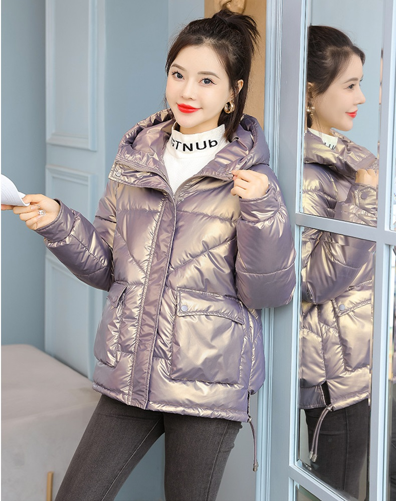 2023 nowych kobiet kurtka zimowa błyszcząca kurtka typu Parka luźny płaszcz podstawowy z kapturem bawełniane wyściełane kobiece parki kurtki studenckie_voghion.com
