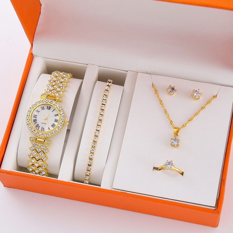 Set di orologi da polso di lusso con diamanti incastonati per donna - Elegante collezione di 5 orologi da polso al quarzo con funzione calendario_voghion.com