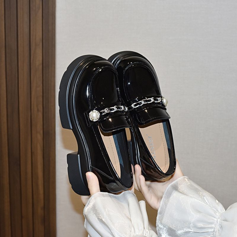 Women's Chunky Shoes With Sponge And Pearl Heels Women's Music Shoes College Style_voghion.com