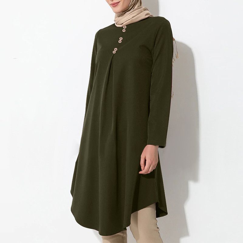 Vêtements pour femmes, couleur unie, couture de boutons, robe décontractée à manches longues, à la mode, en stock_voghion.com