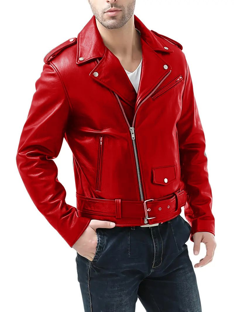 Giacca da motociclista in pelle sintetica da uomo – Stile motociclista streetwear (nero/rosso, M-5XL, vestibilità europea)_voghion.com