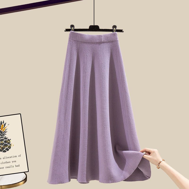 Ropa de mujer, nuevo estilo, suéteres holgados que reducen la edad, cintura alta, falda de largo medio, traje de dos piezas_voghion.com
