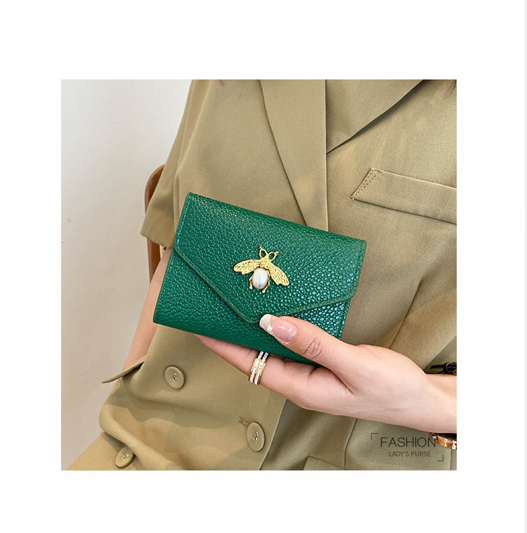 Cross-border small bee wallet female 2023 new short section small and thin section wallet 30% off niche solid color coin purse PU_voghion.com