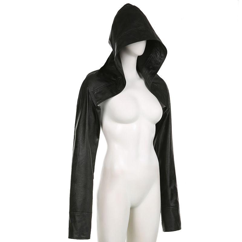 Autumn Winter New Style Personality Jacket Solid Color Loose Hooded Coat Irregular Leather Top For Hot Girls_voghion.com