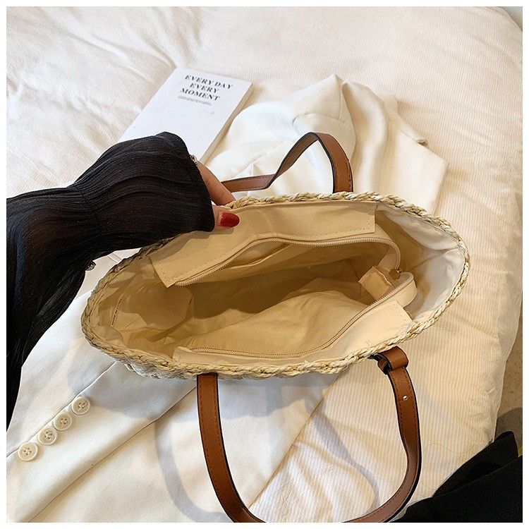 Nuova borsa da spiaggia intrecciata a spalla singola, casual e alla moda, in corda di carta scavata, minimalista, in stile francese, borsa da donna_voghion.com