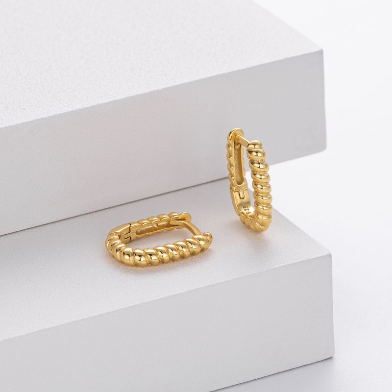 Damenschmuck S925 Sterling Silber Gedrehter Rechteck Ohrring, Minimalistischer Eleganter Kleiner Ohrring Für Knorpel-, Hoop- & Helix-Piercing_voghion.com
