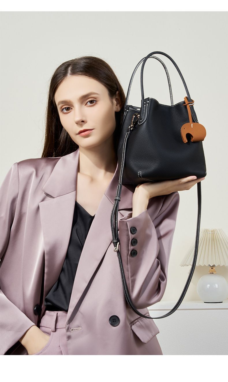 Sommermode Echtleder Eimer Tasche Nische Erste Schicht Rindsleder Retro Eine Schulter Crossbody Handheld Gemüse Korb Tasche_voghion.com